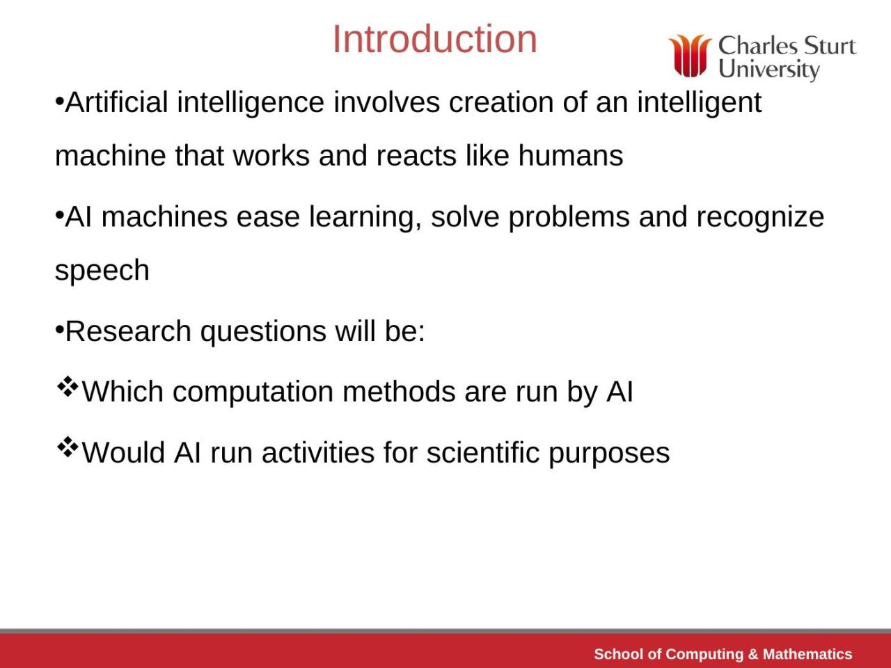 School of Computing: ITC571 AI Research Seminar Presentation